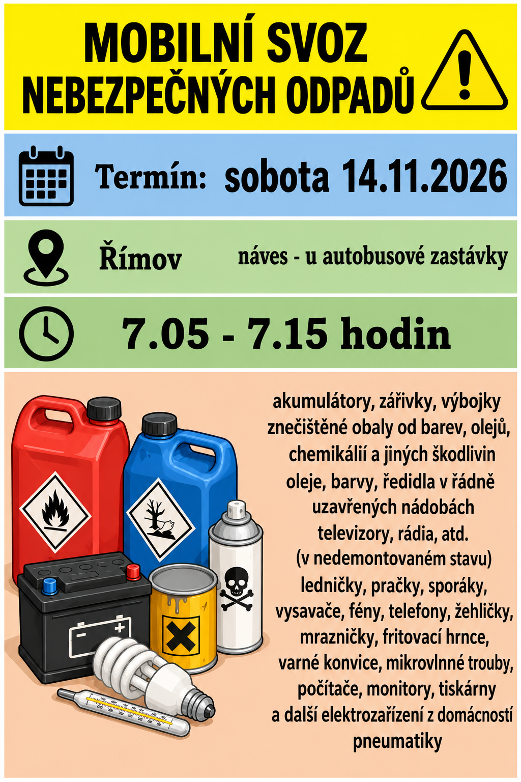 Plakát mobilního svozu nebezpečných odpadů 14.11.2026