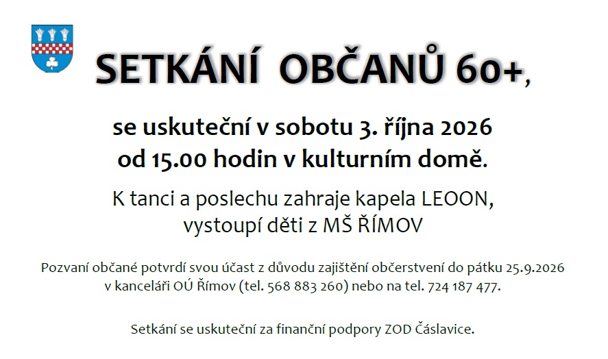 SETKÁNÍ SENIORŮ 60 POZVÁNKA finanční podpora